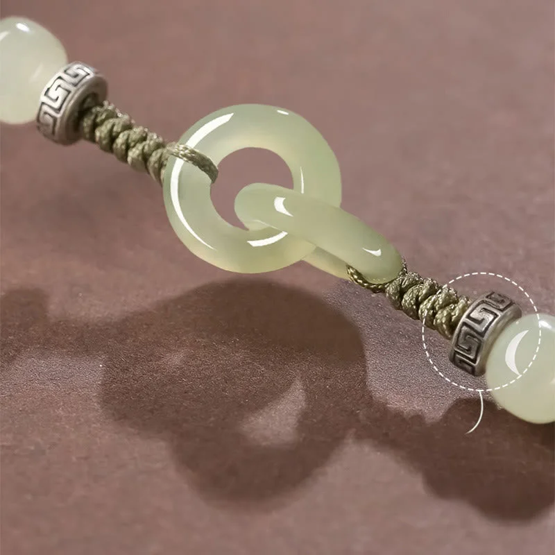 Natural Hetian Jade Peace Buckle Luck Braided Bracelet