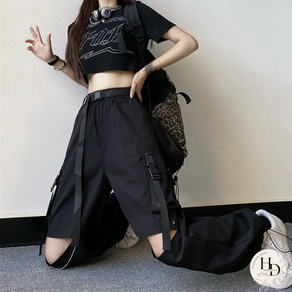 Vintage loose straight pants women high waist hole streetwear cargo pant casual Korean