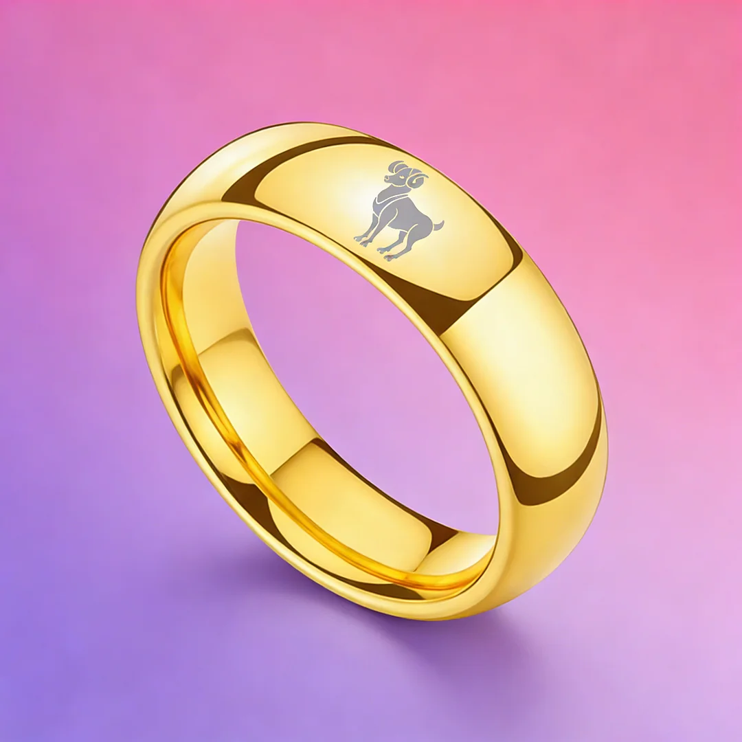 Men Women Aries Tungsten Carbide Rings Domed Top Gold Tungsten Wedding Bands 4MM 6MM 8MM Width