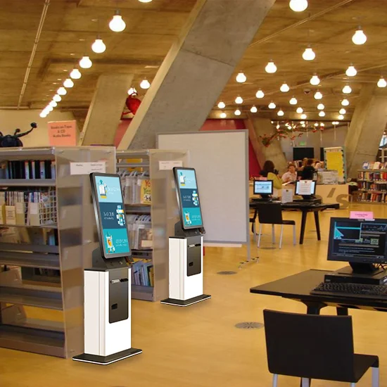 Crtly floor stand automat library RFID self service checkout equipment library RFID self check ticket selfservice kiosk
