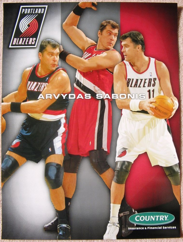 ARVYDAS SABONIS 2003 POSTER Game Handout Portland Blazers Trailblazers