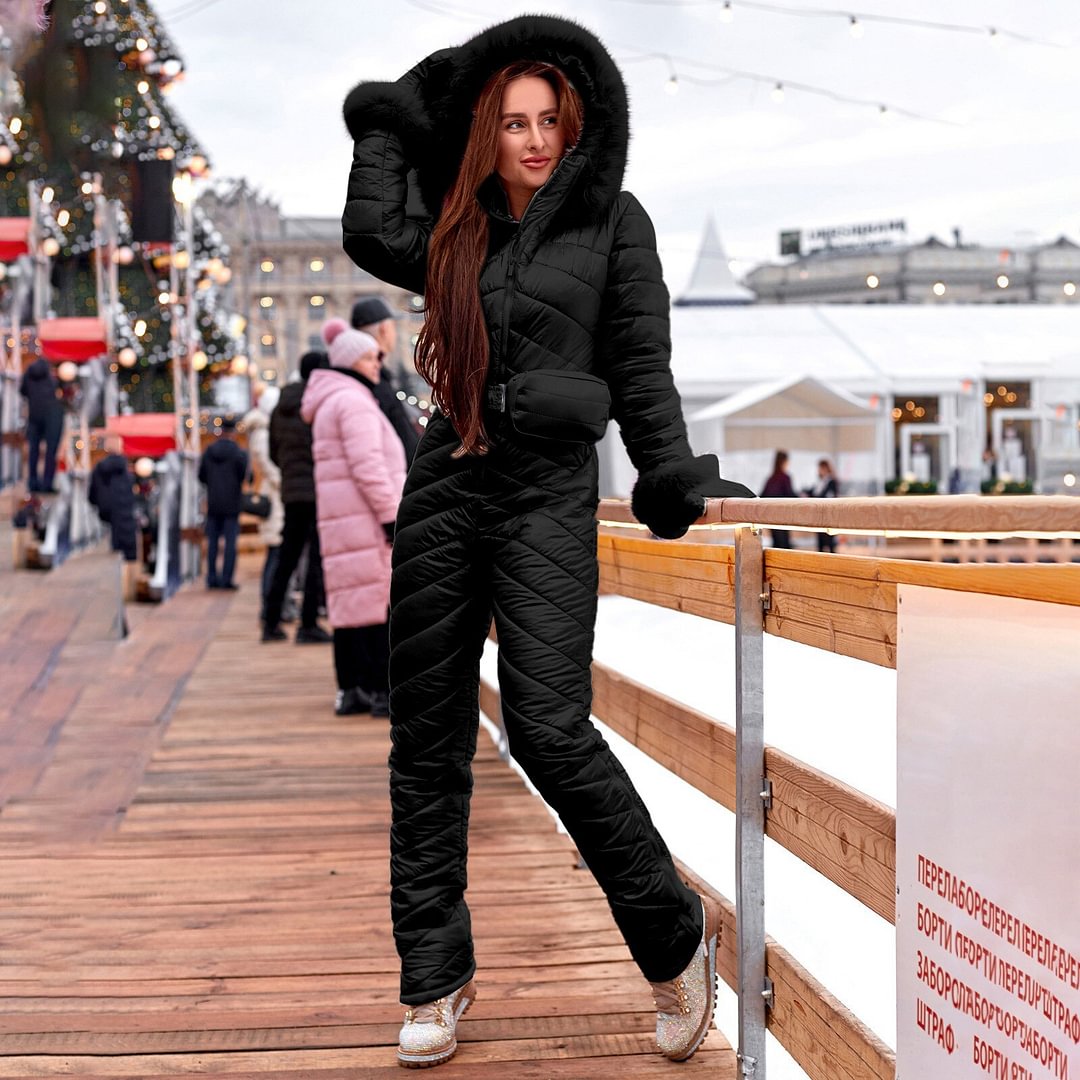Women Fashion Casual Thick Hot Snowboard Ski Suit Outdoor Sports Zipper Ski Suit Cotton Bodysuit Sashes Jumpsuits Overalls