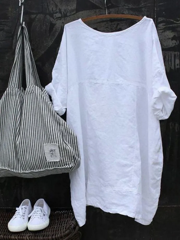 Women's Simple Solid Color Linen Mid-Length Dress