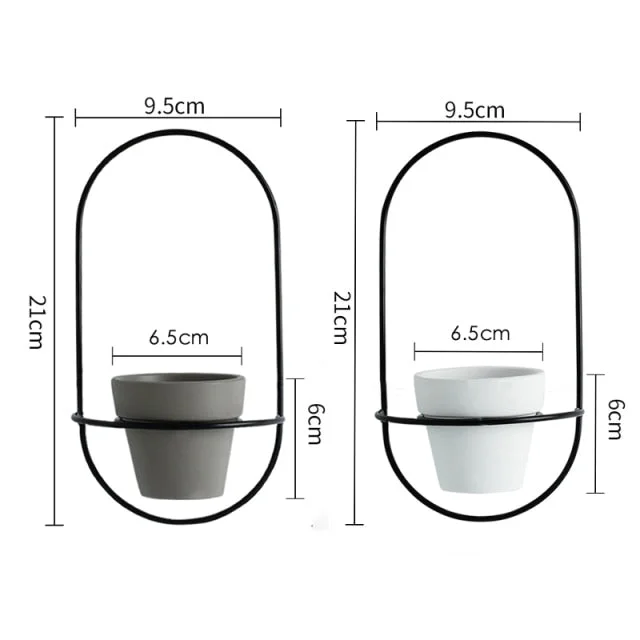 2 Pieces Pottery Planters Modern Wall Hanging Flower Pots with Metal Stands