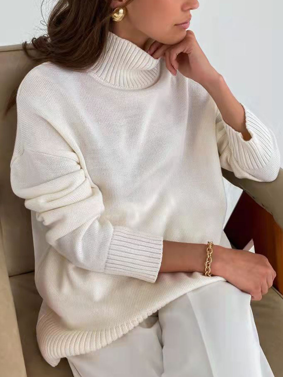 Turtleneck knitted padded loose sweater