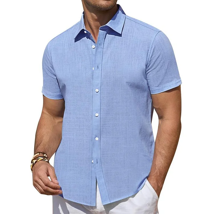 Men's Solid Color Lapel Short Sleeve Shirt 68510853Y