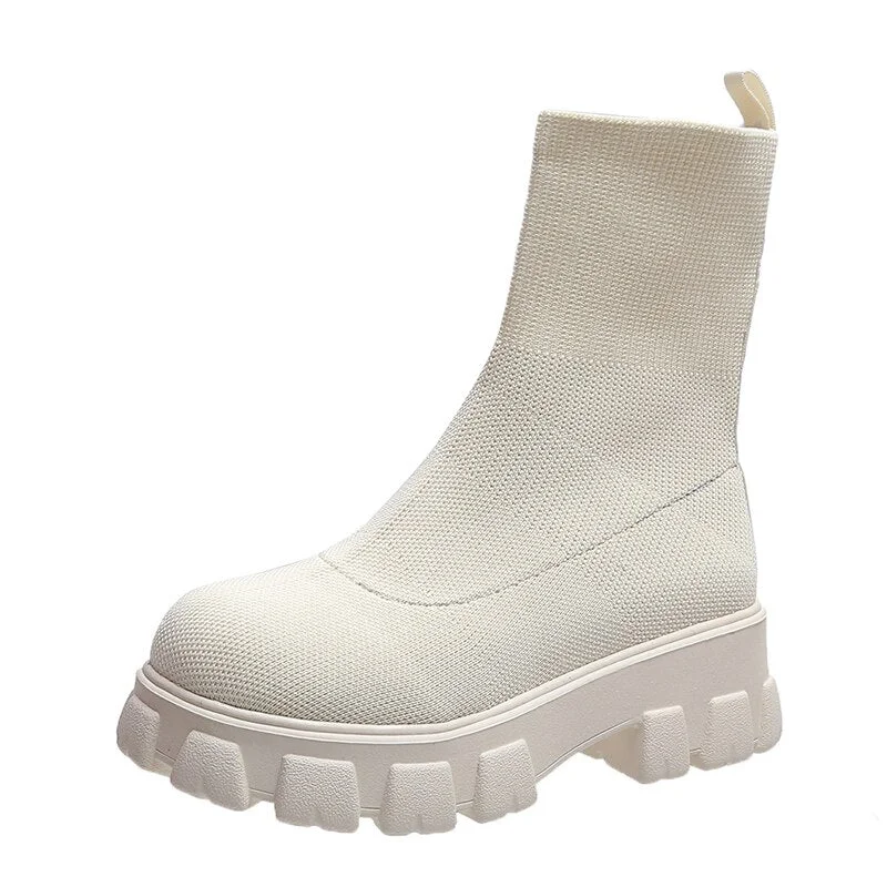 Rimocy New Autumn Winter Knitted Ankle Boots Women 2021 Thick-soled Couple Socks Shoes Woman Slip on Short Boots Mujer Size 43