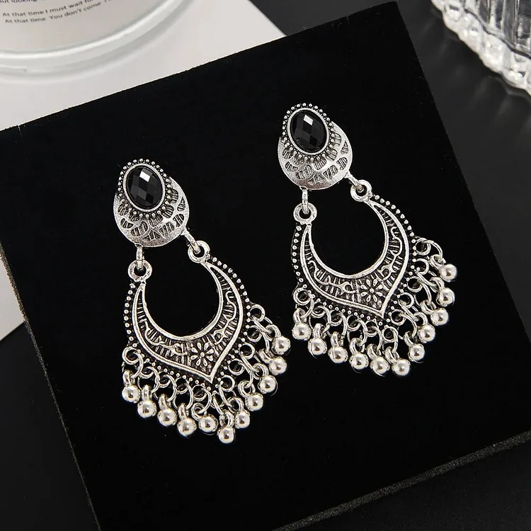 Vintage  Bohemian Drop Dangle Earrings For Women Ball Tassel Metal Beaded Geometric Oval Flower Hollow Statement Earrings