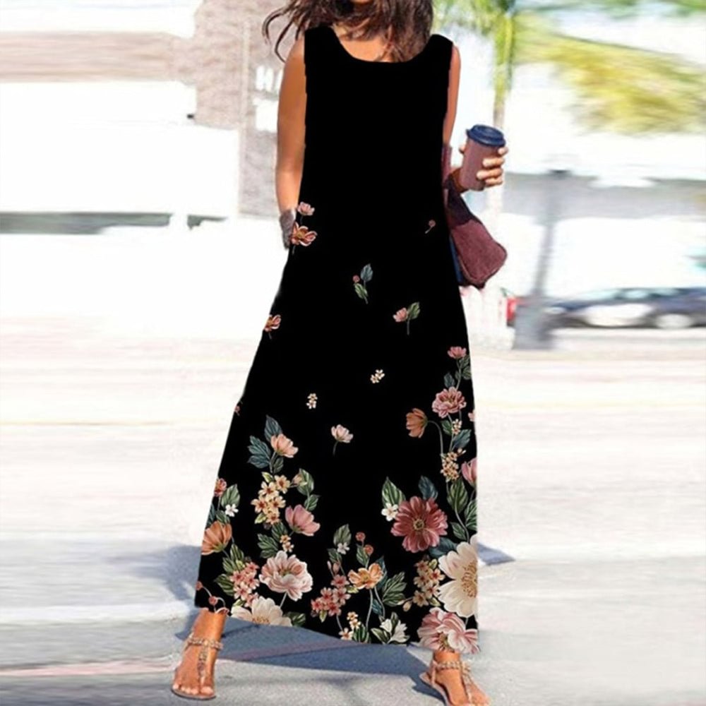 Youthful Sleeveless Floral Print Maxi Dress