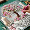 Kit sp&eacute;cial de peinture en forme de grand diamant en forme d&rsquo;arbre &agrave; fleurs avec cadre 9,84x9,84 pouces