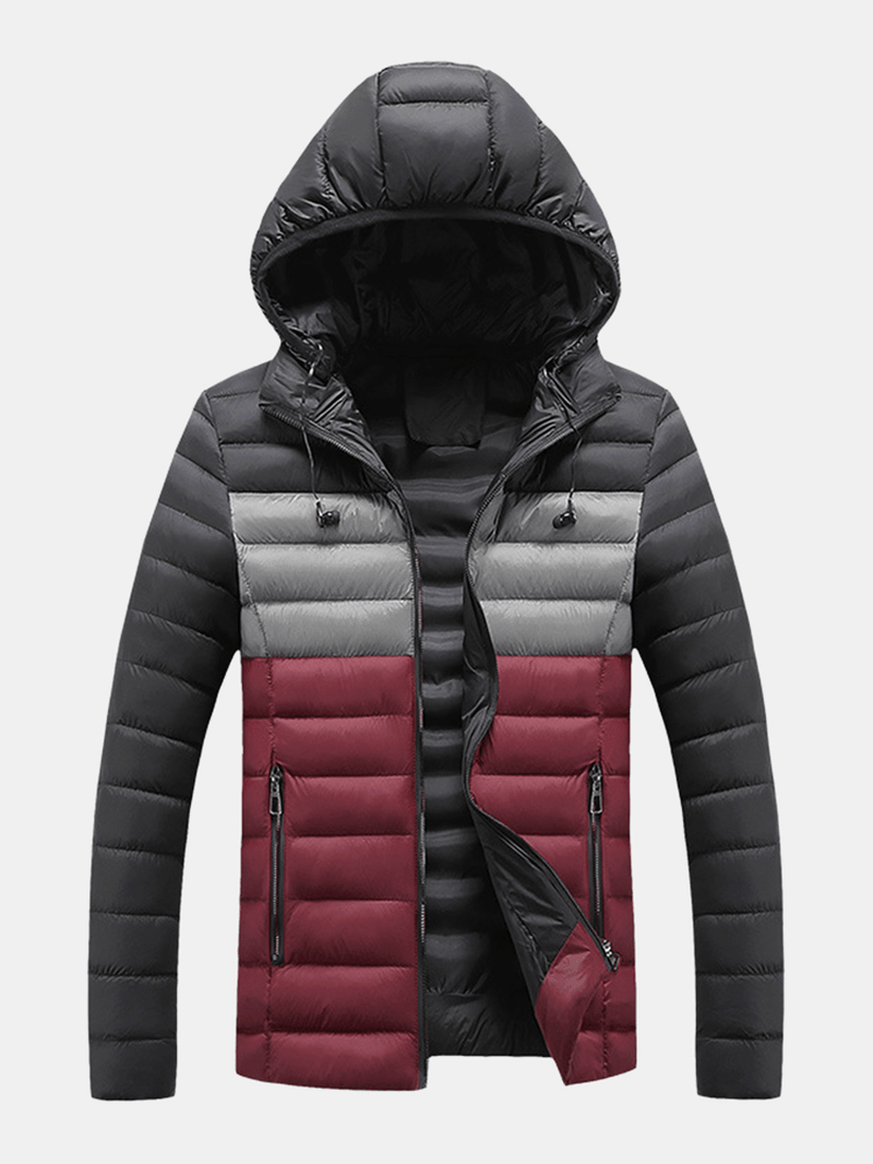 Mens Contrast Color Warm Padded Thick Casual Outdoor Zipper Puffer Jacket