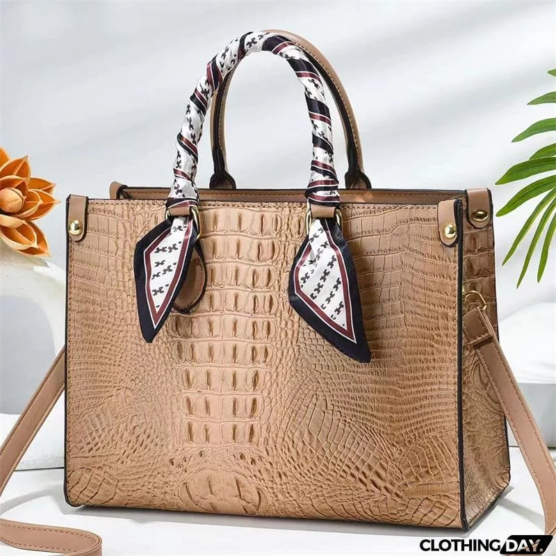 Women's Crocodile Print Plain Durable Boston Handbags