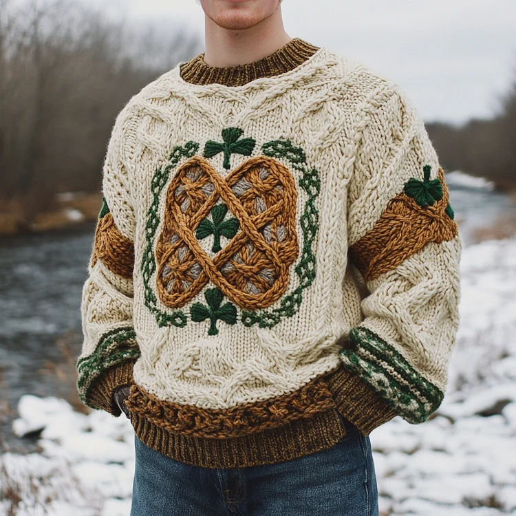 Men's Irish Celtic Knotted Warmth Knit Jacquard Sweater