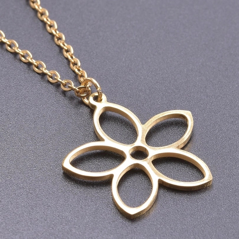 304 Stainless Steel Minimalist Plating Flower Pendant Necklace