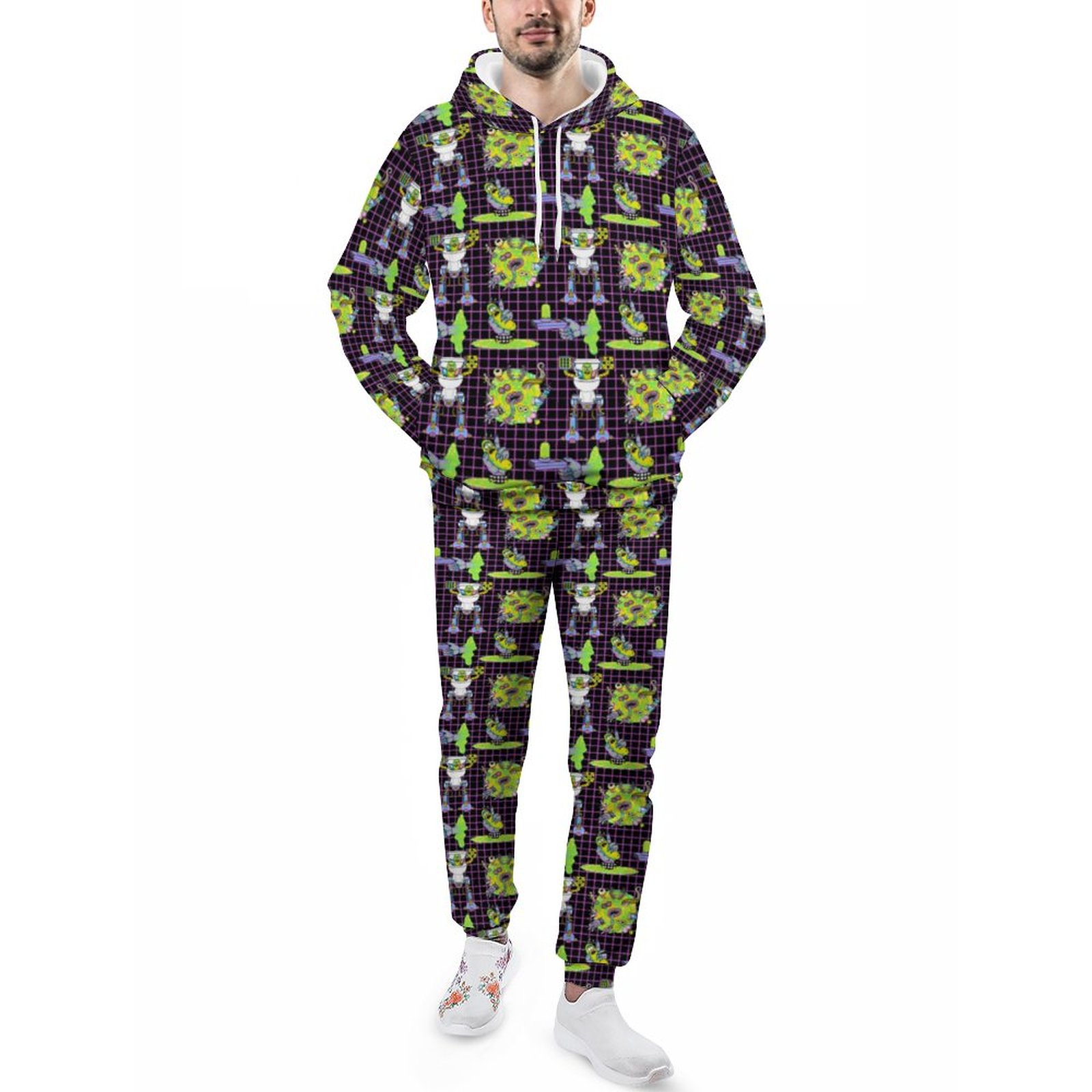 Rick And Morty Pickle Rick Portal Pattern Men's Sweatsuits Set Casual Athletic Pullover And Sweatpants Suit Outfit