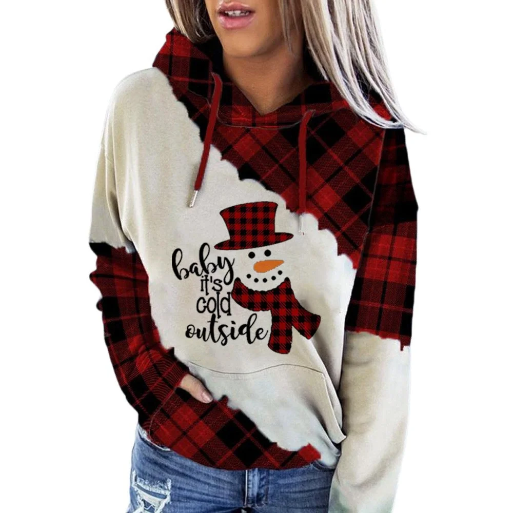 Christmas Hooded Printed Sweatshirt With Pockets