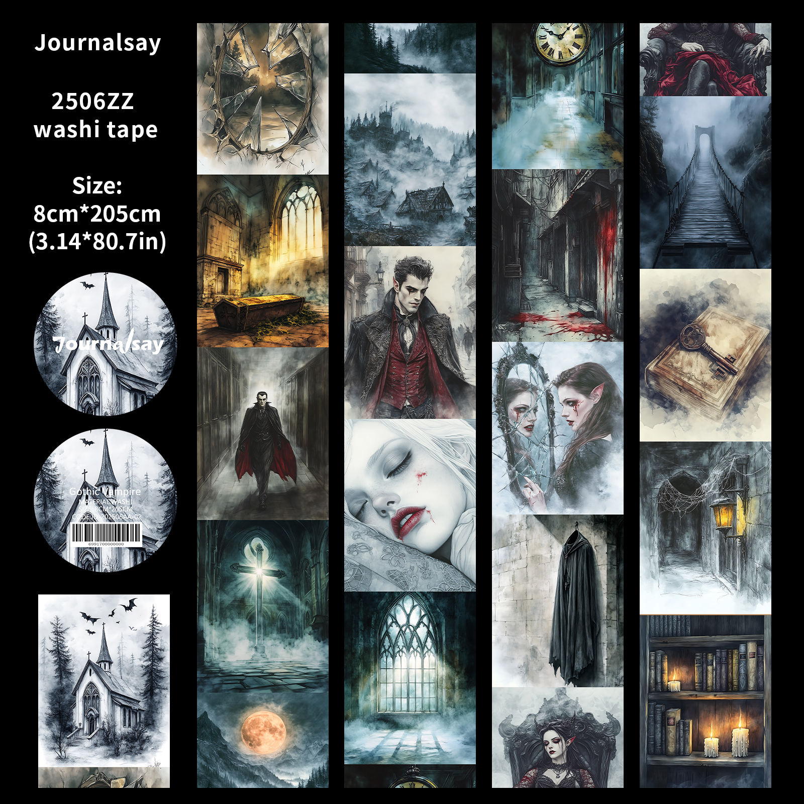 Washi Tape - 80mm*200cm Vintage Gothic Vampier Character Landscape 