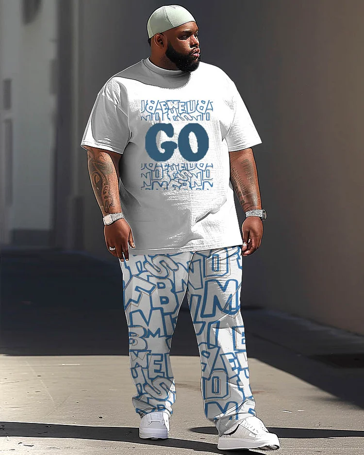 Comfortable Men's Large Hip Hop Printed Short Sleeve Trousers Suit