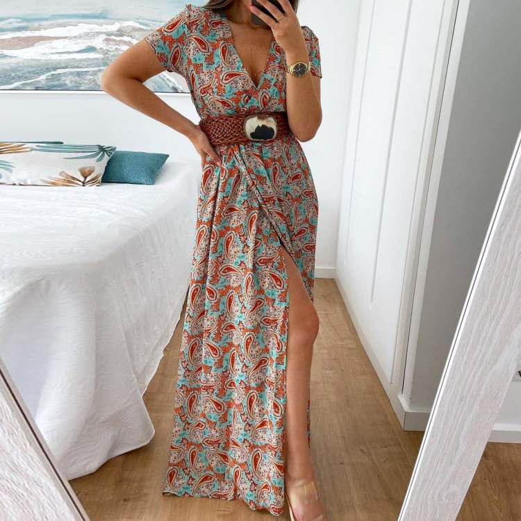 Glamorous Print V-Neck Maxi Dress