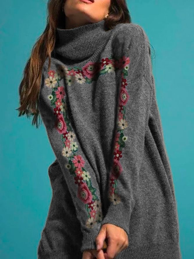 Casual Long Sleeve Plus Size Turtleneck Sweater