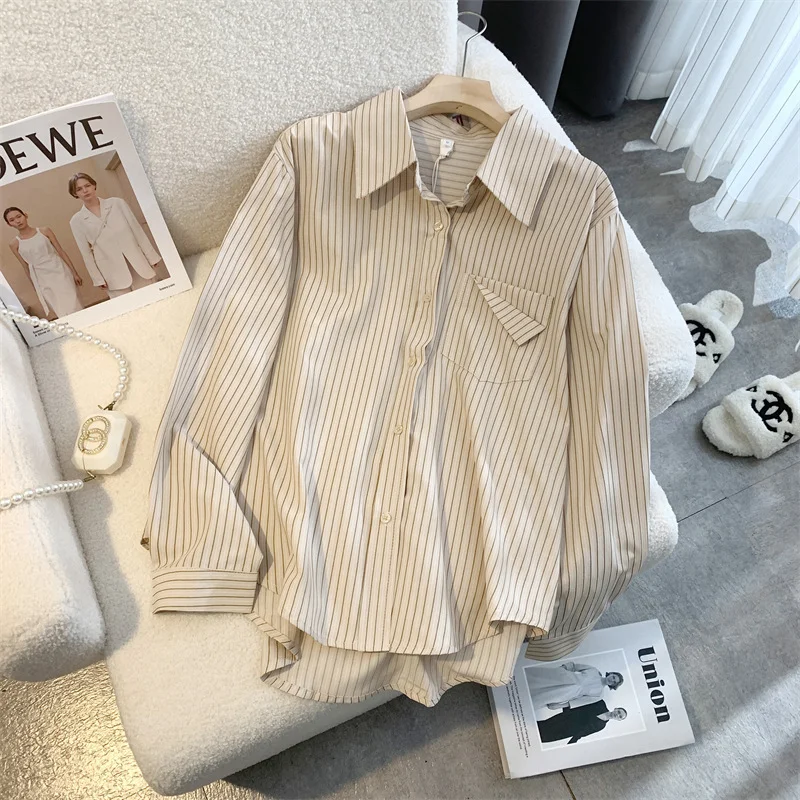 Athvotar Athvotar Striped Shirt Women 2025 Spring And Autumn New Design Sense Niche Collar Shirt Folded With Long-Sleeved Top