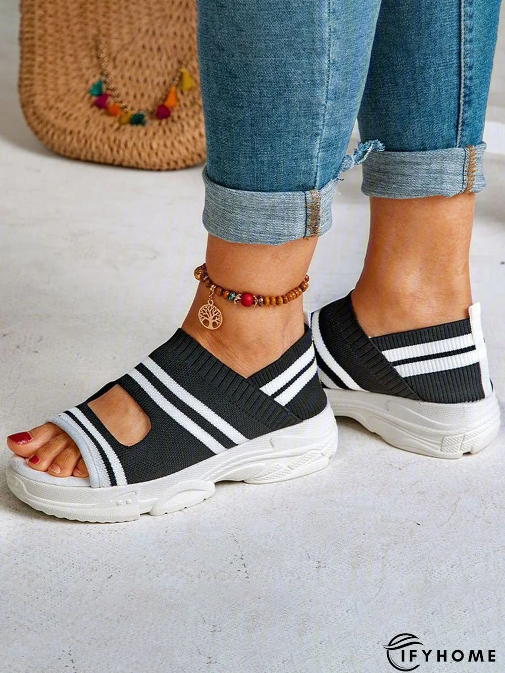 Casual Low Heel Gray Open Toe Sandals | IFYHOME