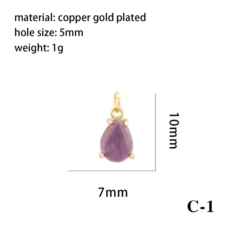 Minimalist Oval Water Droplets Heart Shape Stone Copper Plating Inlay Zircon 18k Gold Plated Charms