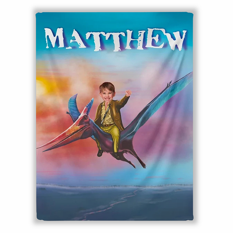BlanketCute-Personalized Dinosaur Blanket with Your Kids Name and Photo