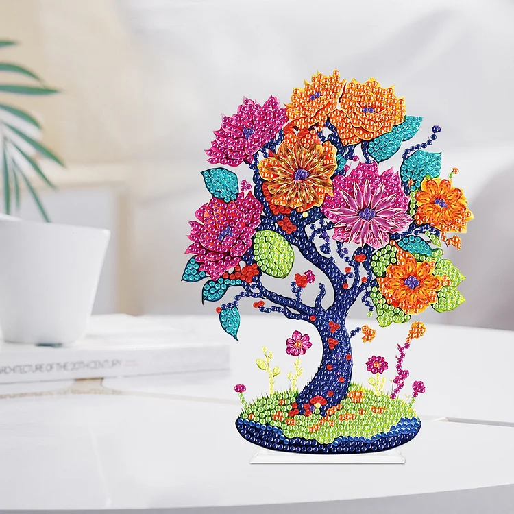 Flower Tree Special Shape Desktop Diamond Art Kits for Home Office Desktop  Decor