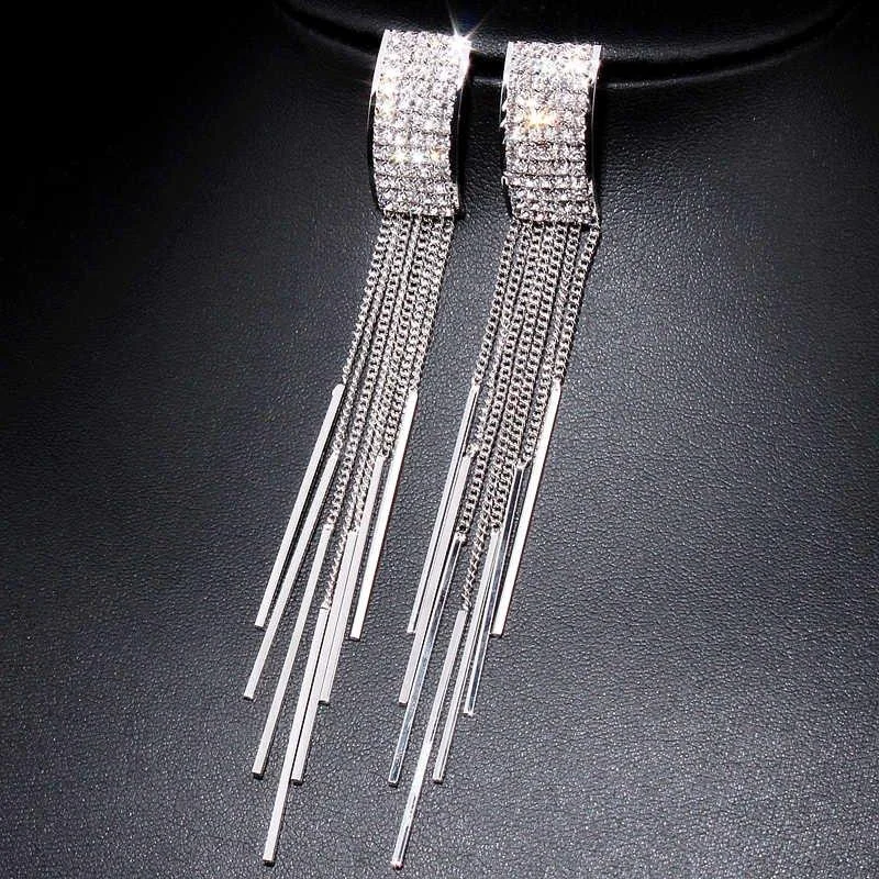 Long Crystal Tassel Dangle Earrings