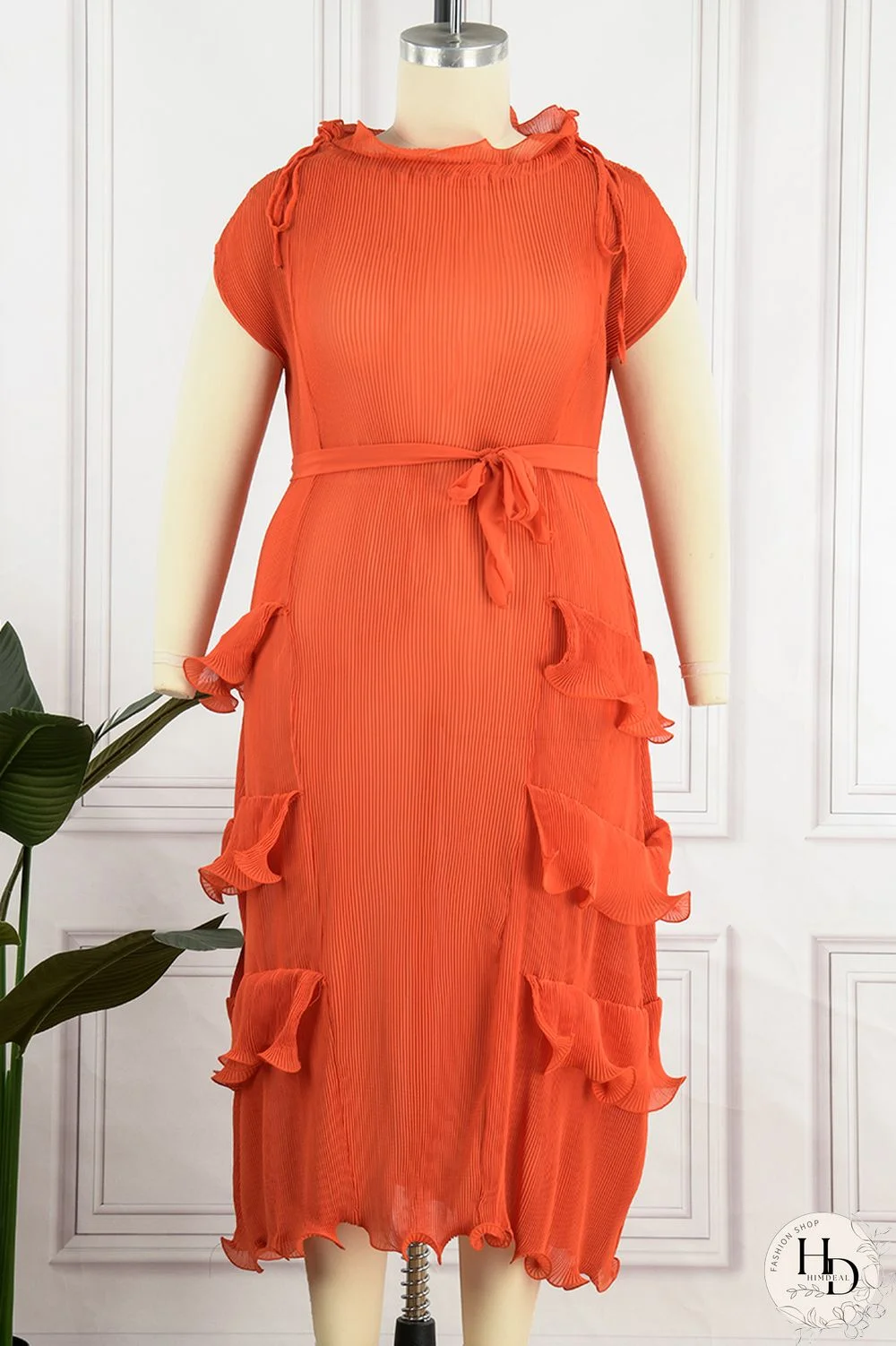 Earth Yellow Casual Solid Patchwork O Neck Short Sleeve Dress Dresses