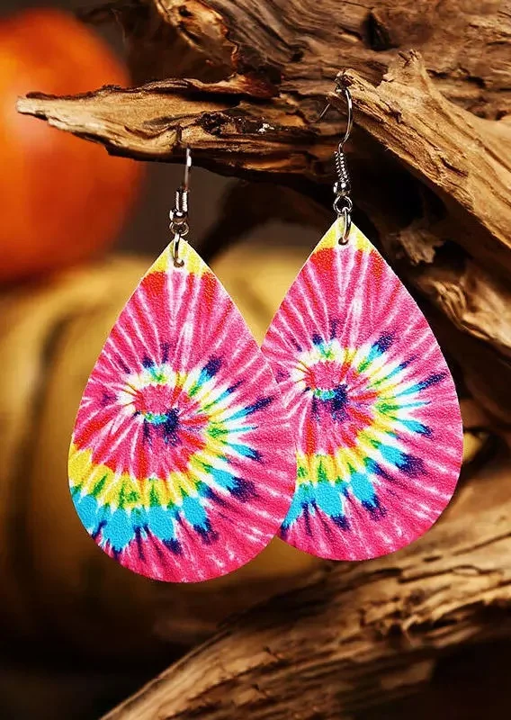 Tie Dye Swirl Water Drop Leather Earrings