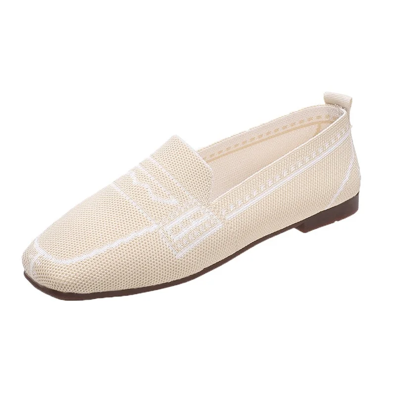 Women Round Toe Knitted Fabric Slip-On Loafers 2021 New Ballet Flats Breathable Vulcanized Shoes Driving Sneakers Boat Shoes