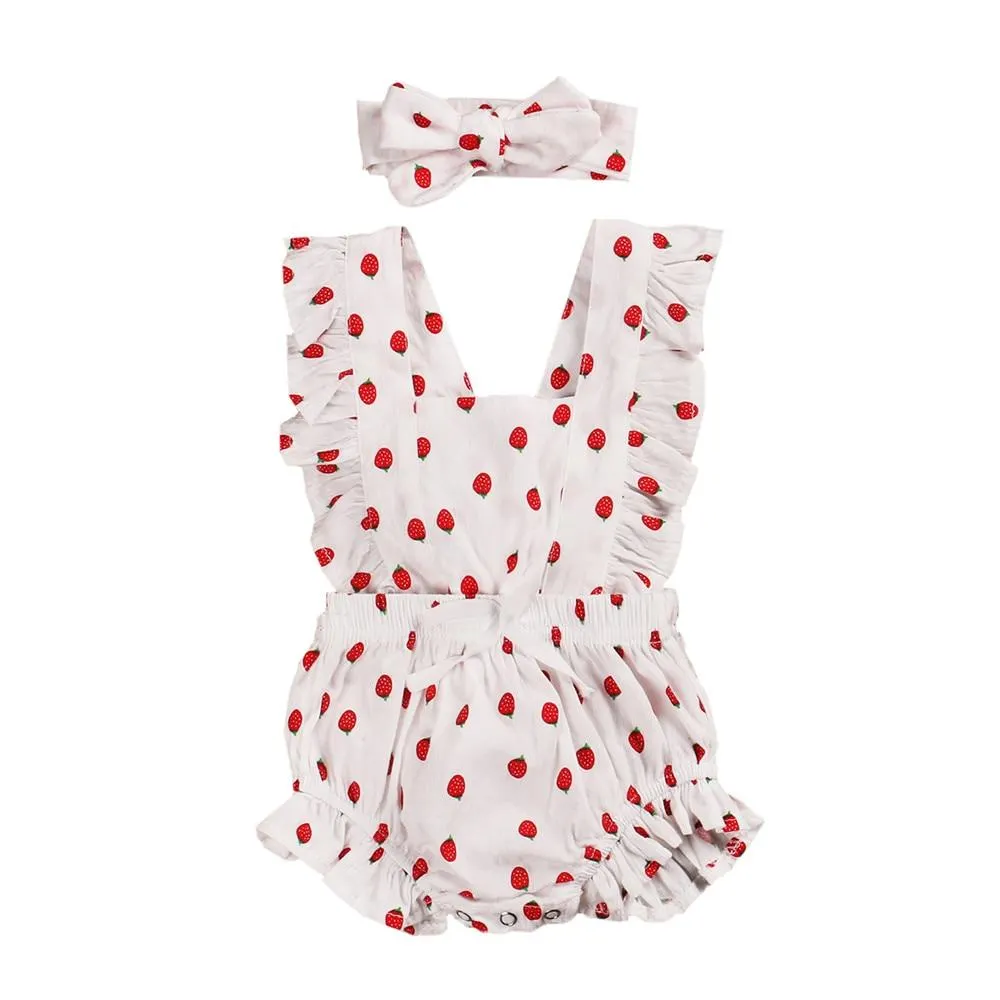 2020 Baby Summer Clothing 2Pcs Newborn Kid Baby Girl 100% Cotton Clothes Ruffle Romper Jumpsuit Headband Outfit