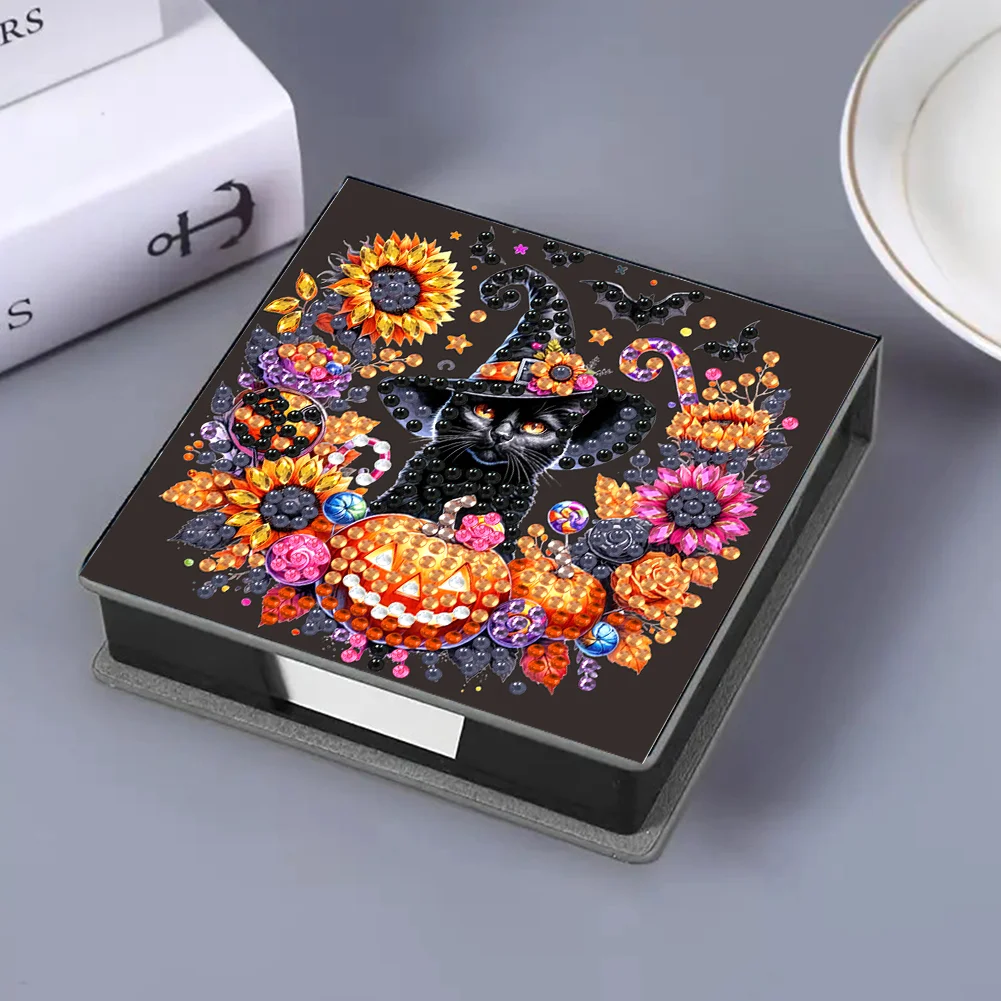 5D DIY PU Diamond Art Note Box with 160 Sheets Paper Mosaic Kit (Halloween)