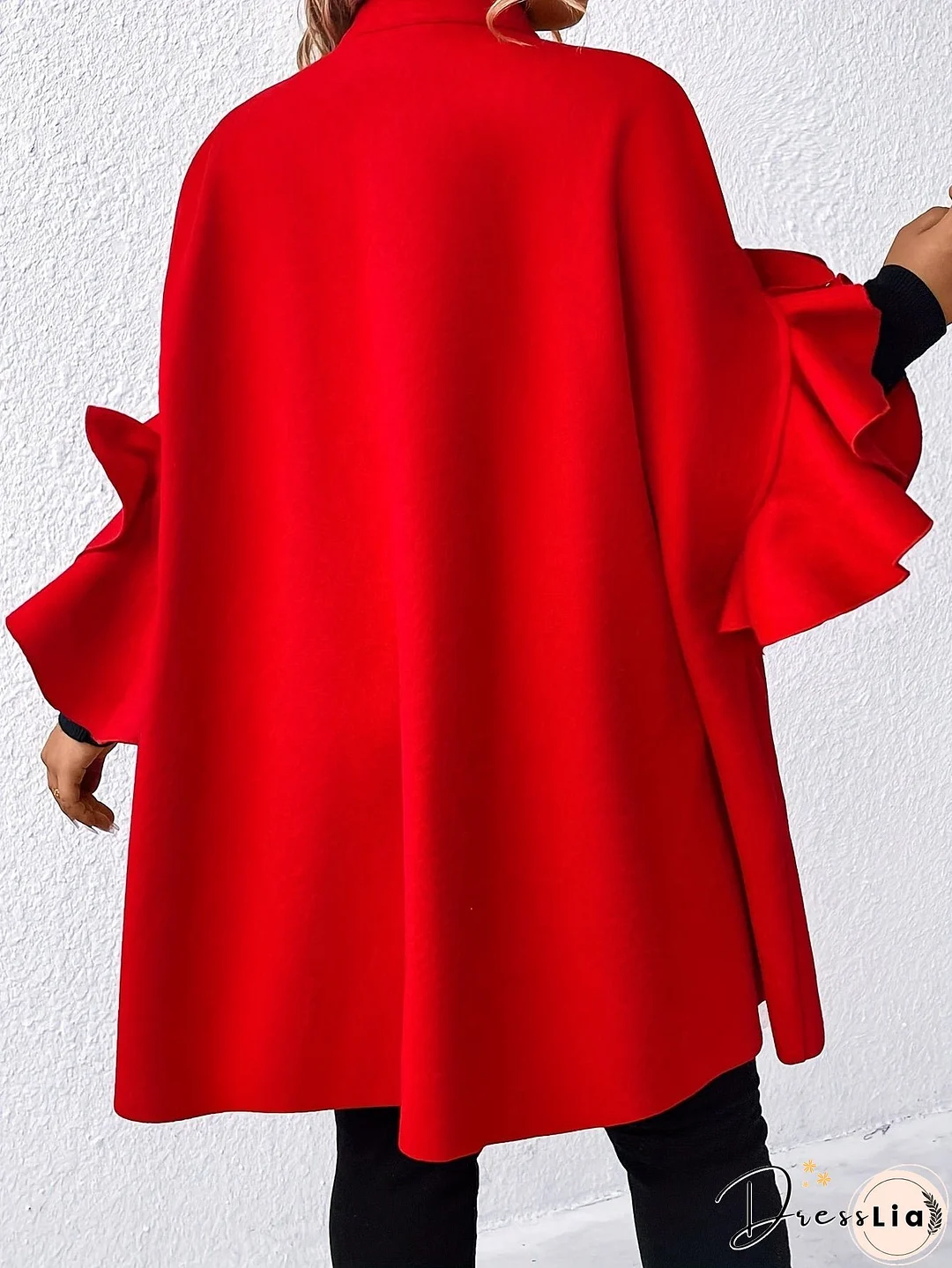 Plus Size Button Front Coat, Casual Ruffle Sleeve Coat For Fall & Winter, Women's Plus Size&nbsp;Clothing