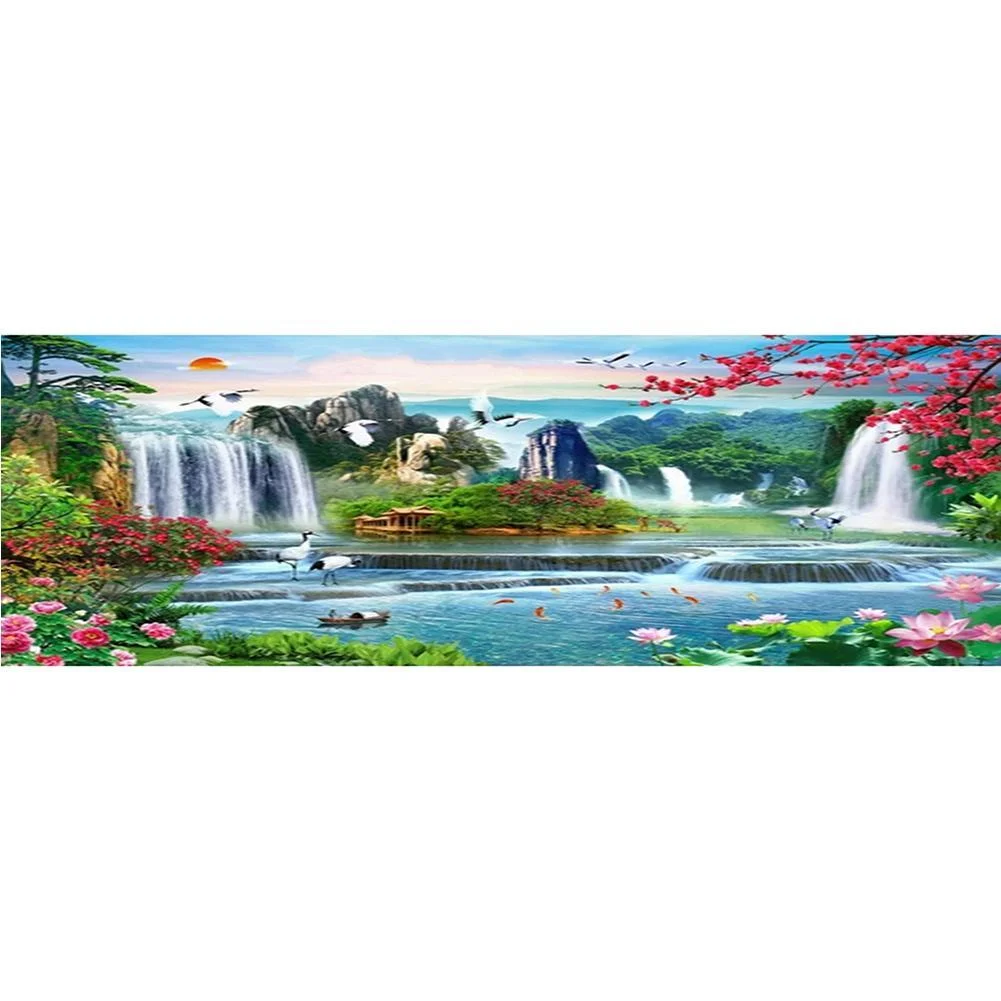 Big Size Round Diamond Painting - Waterfall Garden(100*40cm)