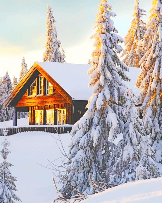

Norwegian Cabin In Snow – Paint By Numbers - 40*50CM, 501 Original