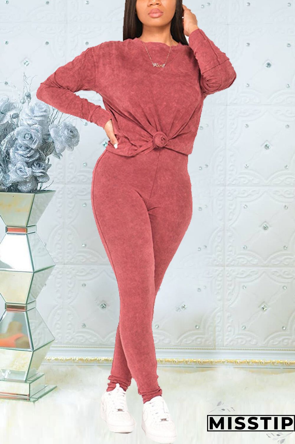 Gray Fashion Casual Long Sleeve O Neck Regular Sleeve Regular Solid Two Pieces