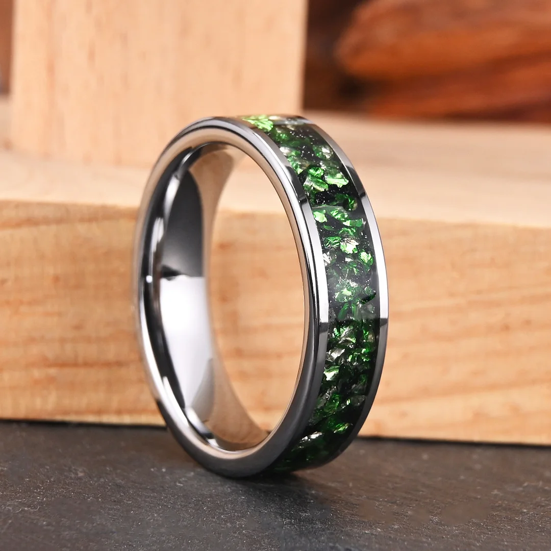 6MM Tungsten Wedding Bands Green Crystal Tungsten Carbide Rings For Women And Men