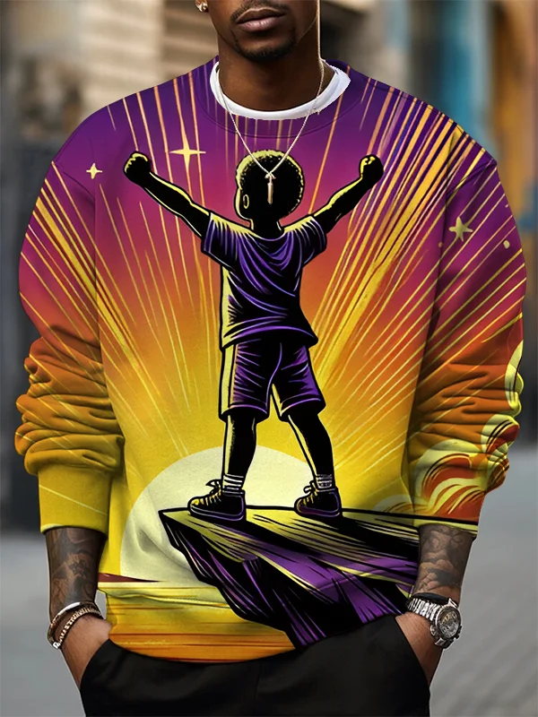 Men's Black Boy Pride Sunrise Scenery Print Casual Sweatshirt