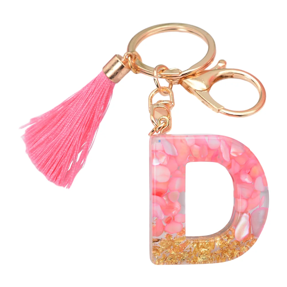Resin Initial Key Ring with Tassel Alphabet Keyring for Car Keys Wallet Handbags