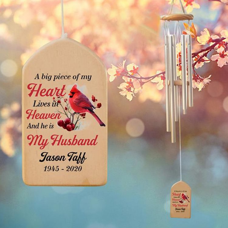Personalized Cardinal Wind Chimes, A Big Piece of My Heart Lives in Heaven Wind Chimes