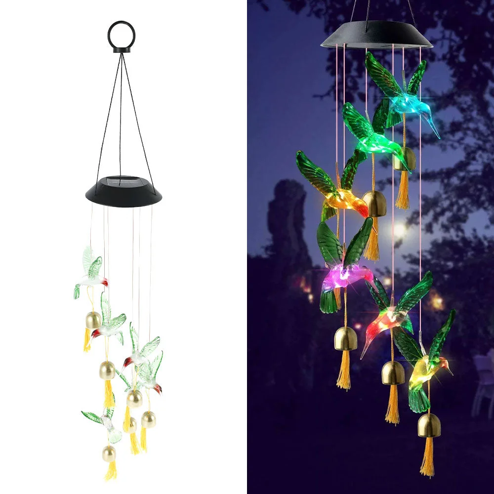 Solar Butterfly Wind Chime Night Light Outdoor Garden Decor