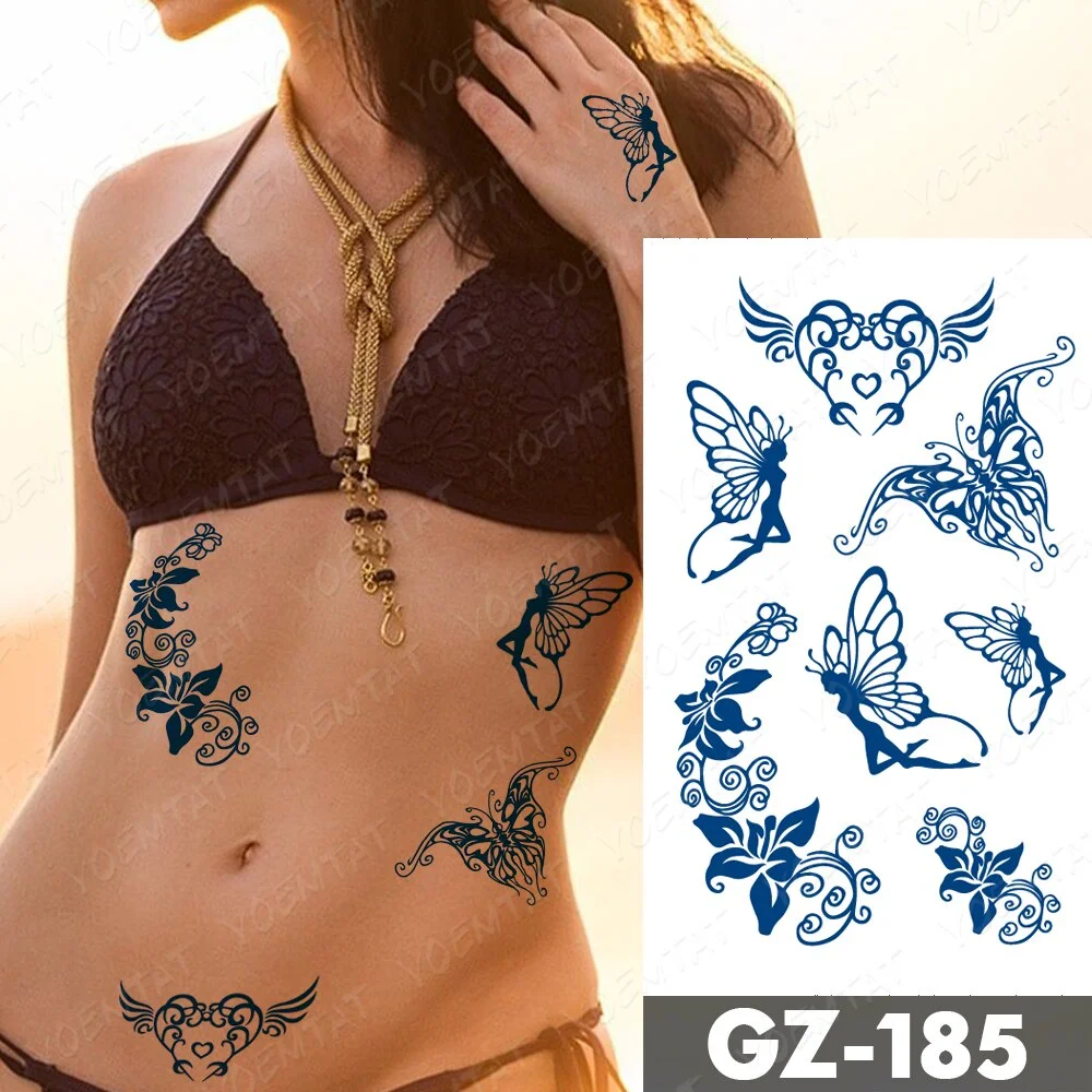 Sdrawing Lasting Ink Tattoos Body Art Waterproof Temporary Tattoo Sticker Sexy Waist Totem Tatoo Arm Fake Wings Butterfly Tatto