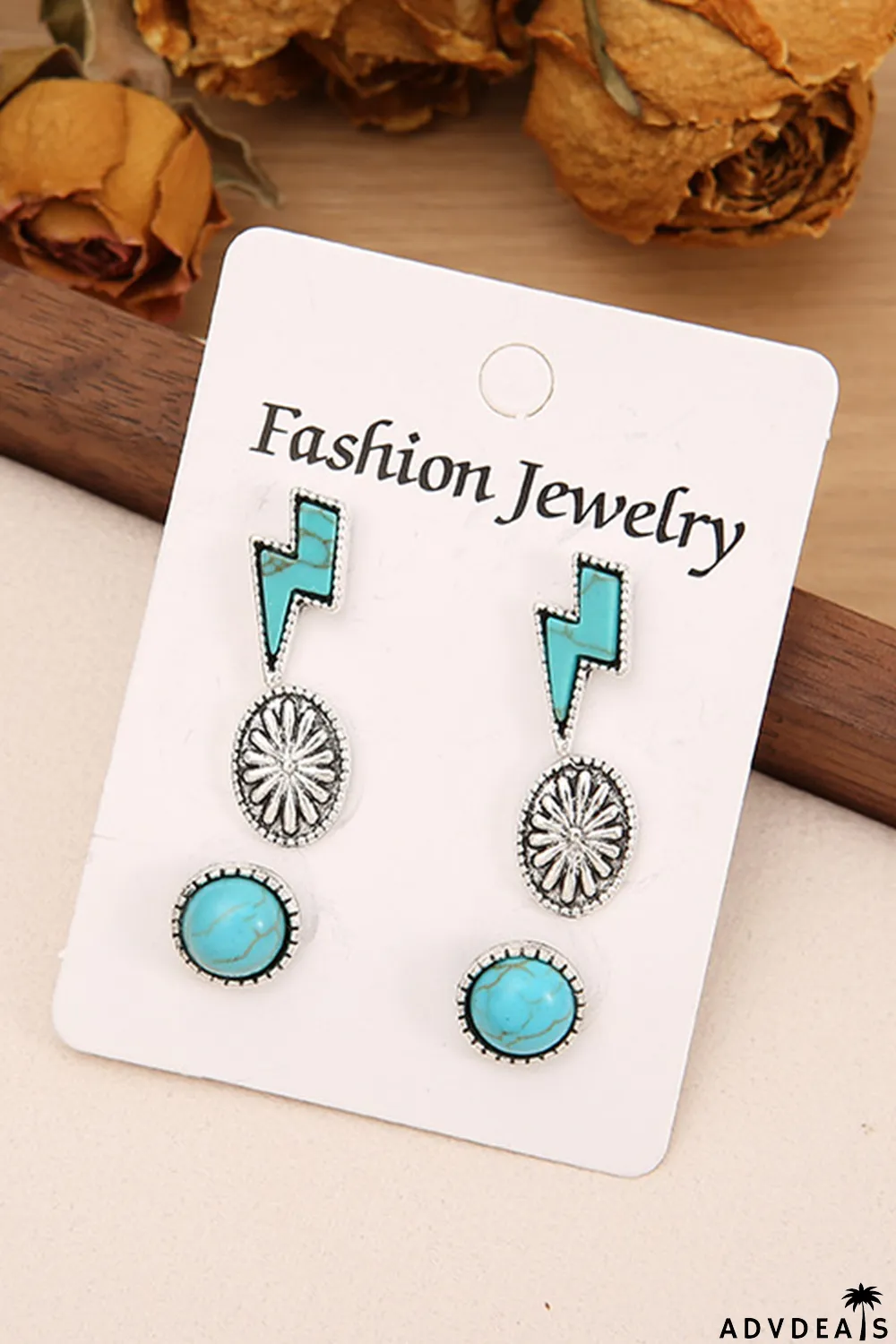 Green Three-piece Turquoise Stud Earrings Set