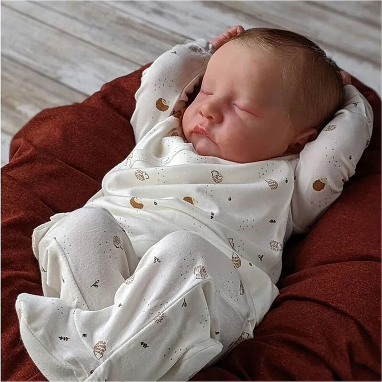 [Heartbeat💖 & Sound🔊] 20" Newborn Lifelike Sleeping Baby Doll Brown Hair Boy Kamen