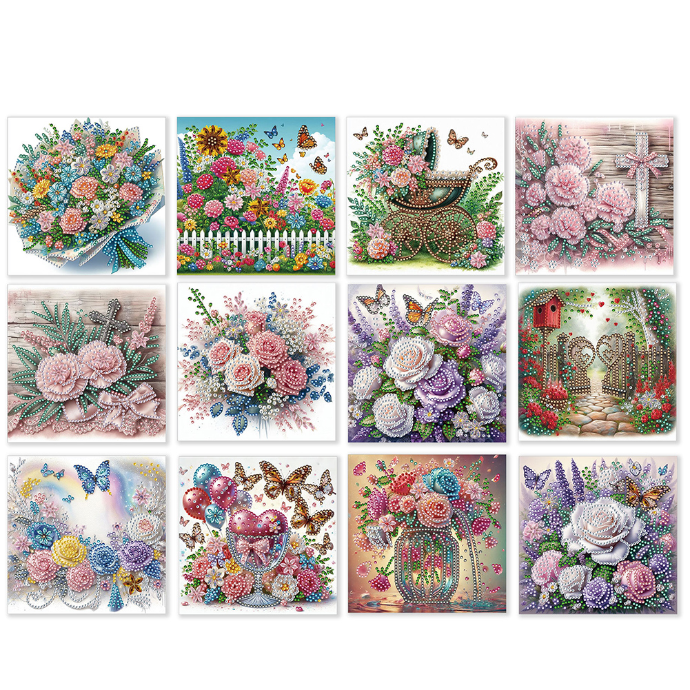 12Pcs Garden DIY Diamond Painting Greeting Card for Holiday Party Favors