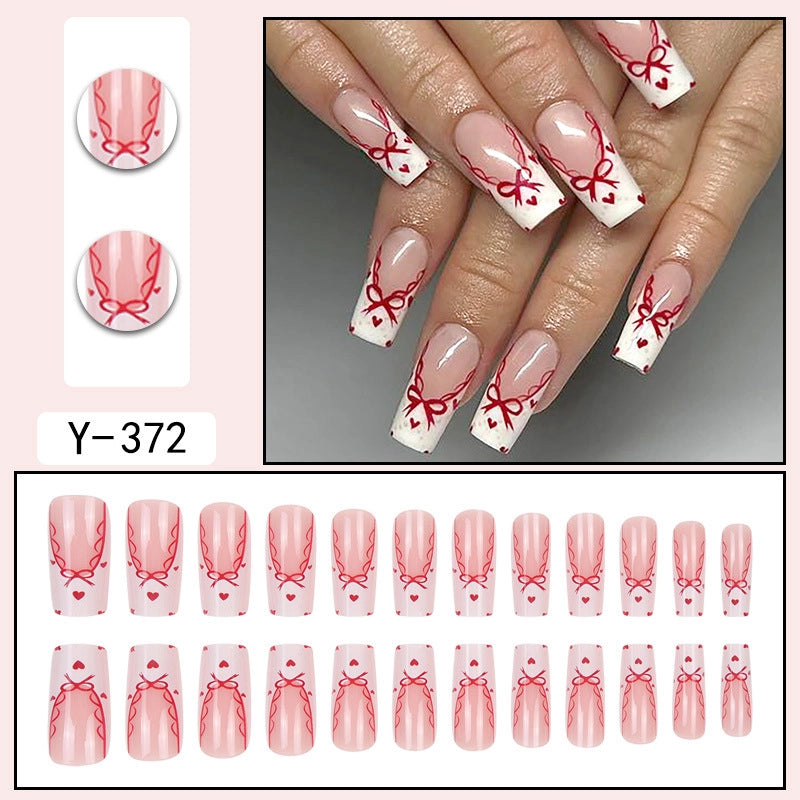 Sweet Color Block Heart Shape ABS Press-on Nails 1 Set