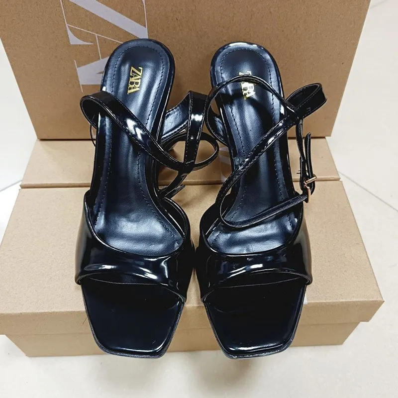 Breakj Breakj New Niche Leather Cat With Exposed Toe Sandals Women French Retro Simple Thin Tie Shoes